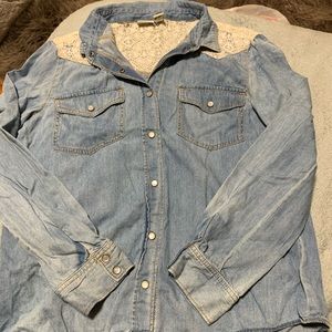 Long sleeve washed out denim button down